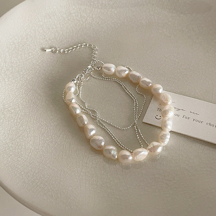 Freshwater Pearl Metal Chain Bracelet For Women