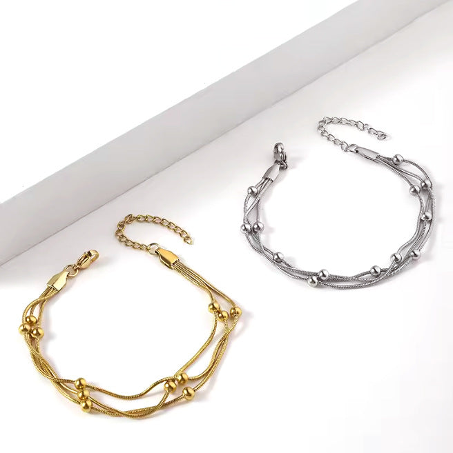 Stainless Steel Three-layer Beaded Bracelet Trendy Titanium Steel