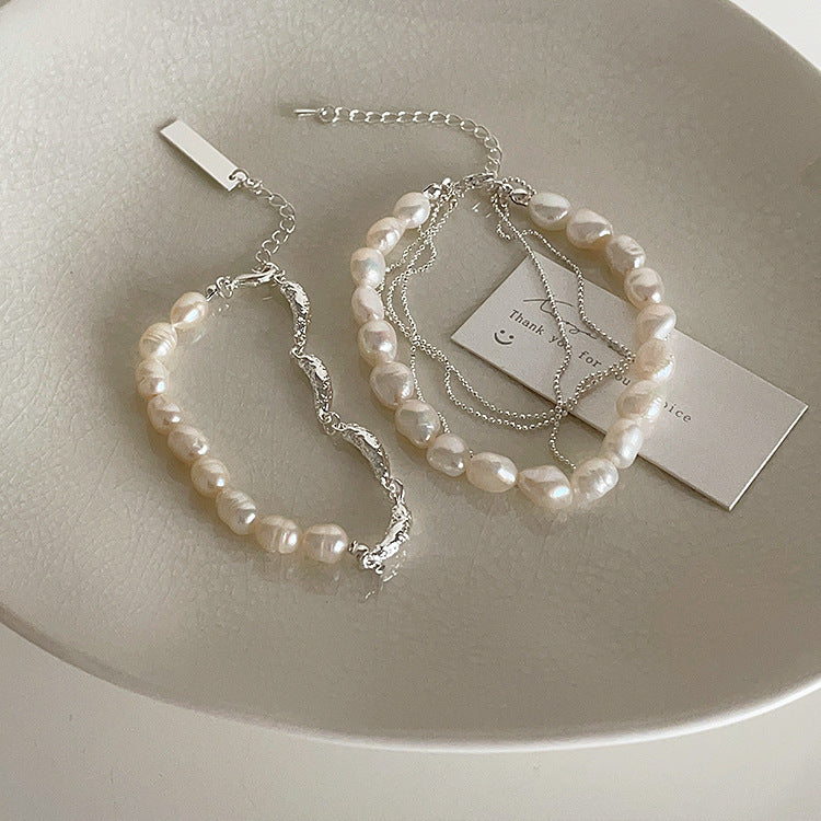 Freshwater Pearl Metal Chain Bracelet For Women